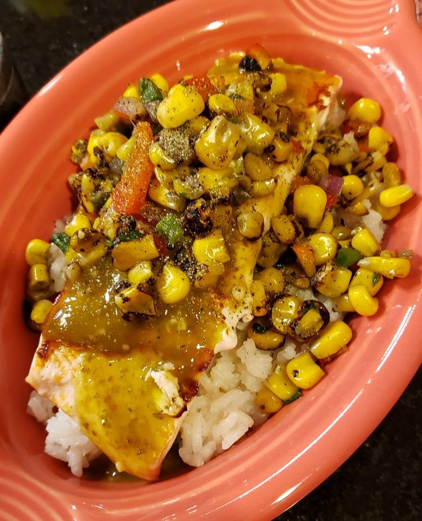 Rubio's Chimichurri Salmon Rice Bowls with FireRoasted Corn Salsa Recipe