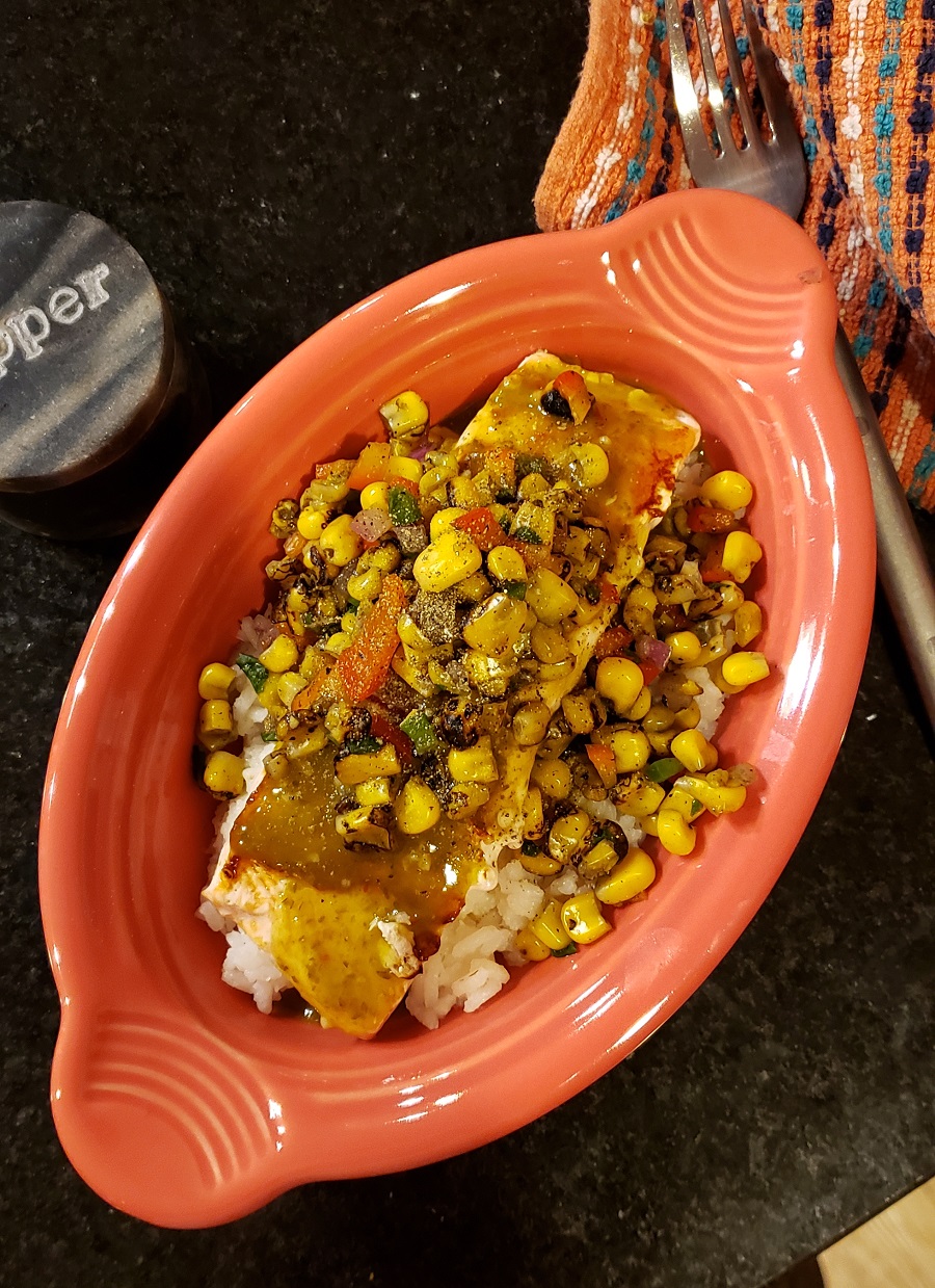 Rubio's Chimichurri Salmon Rice Bowls with Fire-Roasted Corn Salsa Recipe